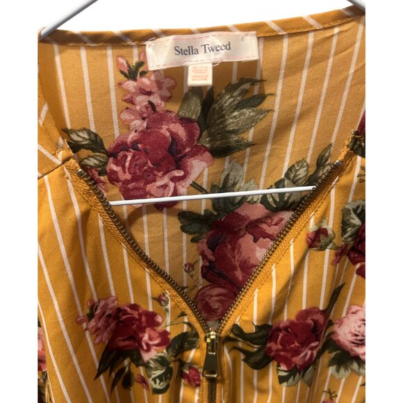 Stella Tweed Womens XL Goldenrod Yellow & Burgundy Pink Floral Dress - Picture 3 of 5